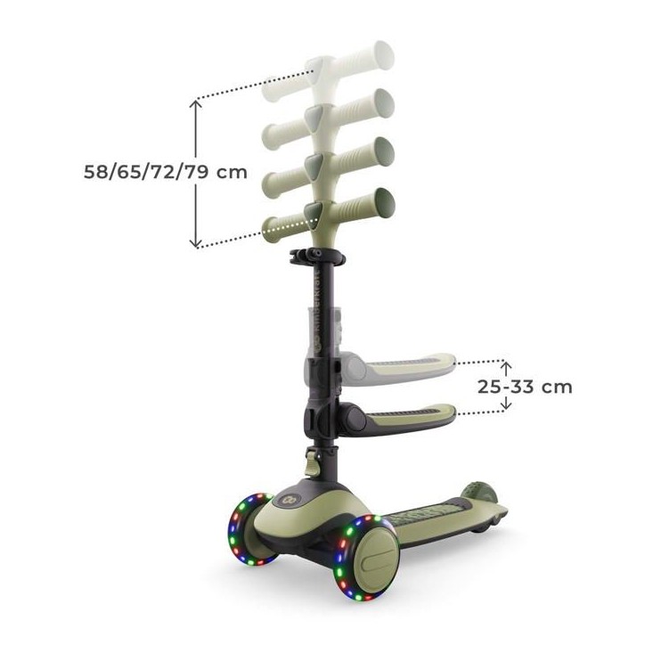 Trottinette Kinderkraft HALLEY 2 2 en 1 direction par inclinaison siege réglable 25-33 cm roues LED Vert