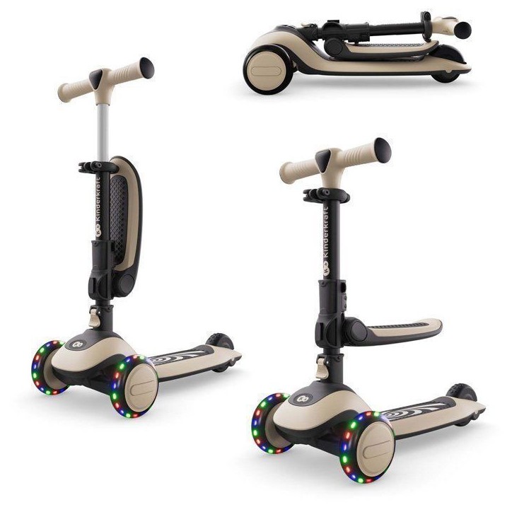 Trottinette Kinderkraft HALLEY 2 2 en 1 avec siege réglable direction par inclinaison roues LED pliable Beige