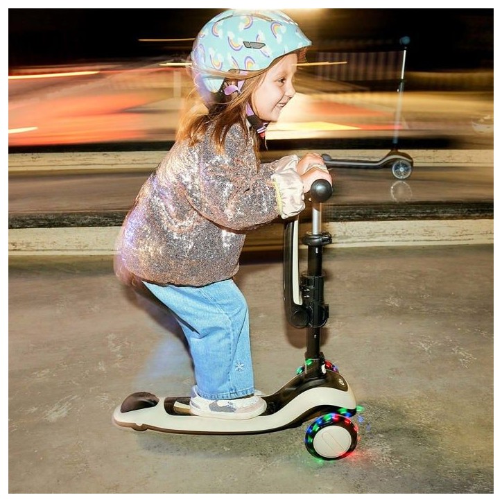 Trottinette Kinderkraft HALLEY 2 2 en 1 avec siege réglable direction par inclinaison roues LED pliable Beige