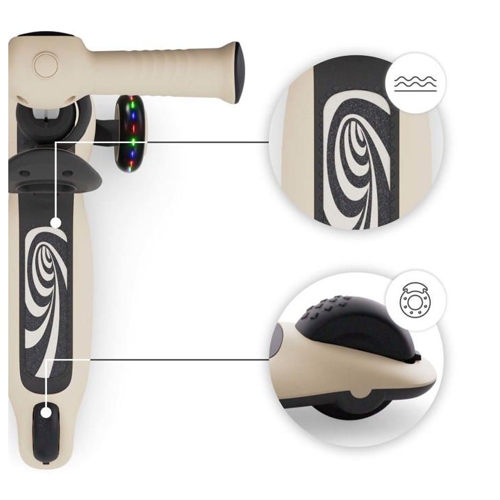 Trottinette Kinderkraft HALLEY 2 2 en 1 avec siege réglable direction par inclinaison roues LED pliable Beige