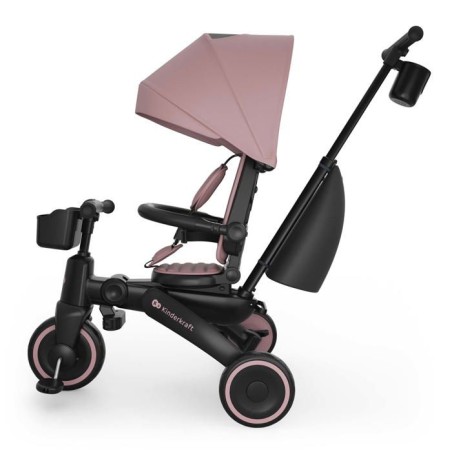 Tricycle Kinderkraft JAZZ 3 pliable évolutif 6 modes siege pivotant inclinable canopy UPF50+ frein double roues Rose