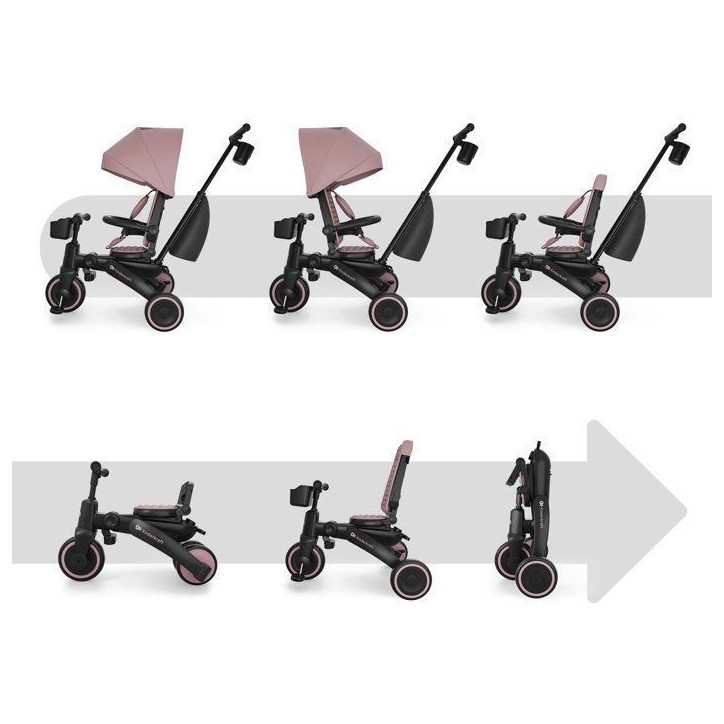 Tricycle Kinderkraft JAZZ 3 pliable évolutif 6 modes siege pivotant inclinable canopy UPF50+ frein double roues Rose