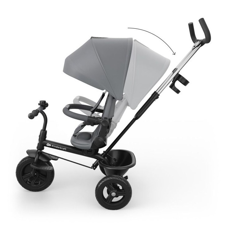 Tricycle Kinderkraft ASTON 2 PLUS évolutif 6 en 1 siege pivotant 360° semi-allongé guidon parental canopy Gris