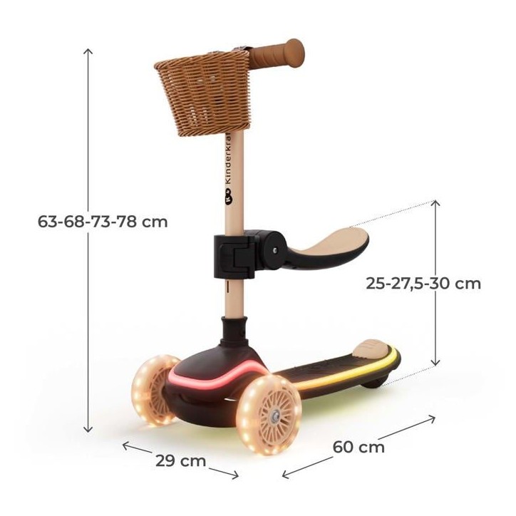 Kinderkraft RAKET UP 2 en 1 avec siege pliable roues LED guidon réglable enfant Beige
