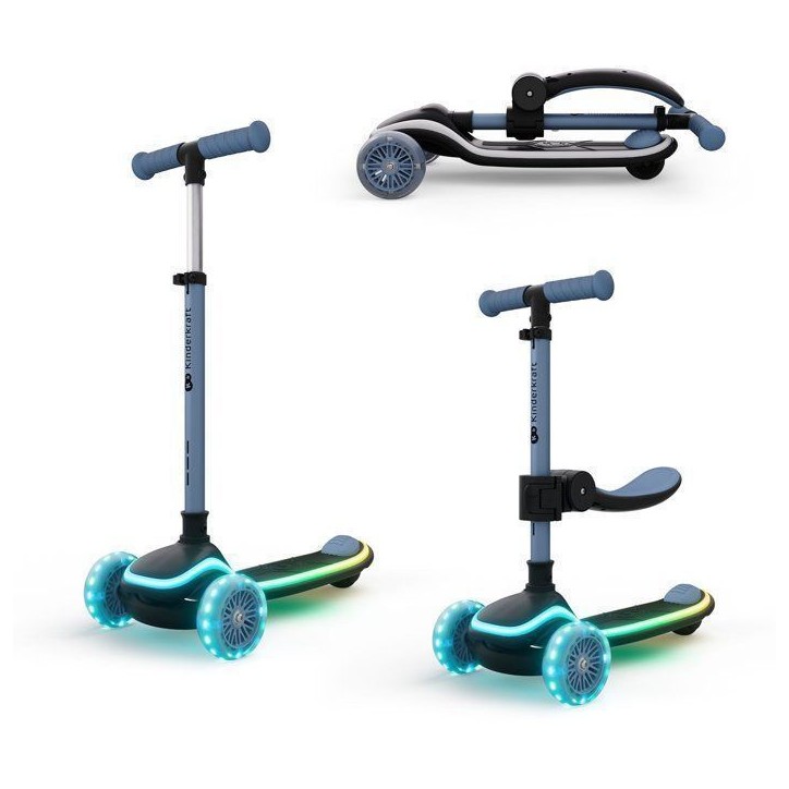 Trottinette Enfant Kinderkraft RAKET UP 2 en 1 avec siege pliable roues LED guidon réglable Bleu Trottinette Enfant Kinderkraft RAKET UP 2 en 1 avec siege pliable roues LED guidon réglable Bleu