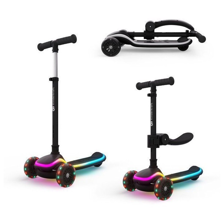 Trottinette 2 en 1 (siege) - KINDERKRAFT - RAKET UP - Siege réglable amovible - Roues LED RGB - Pliable