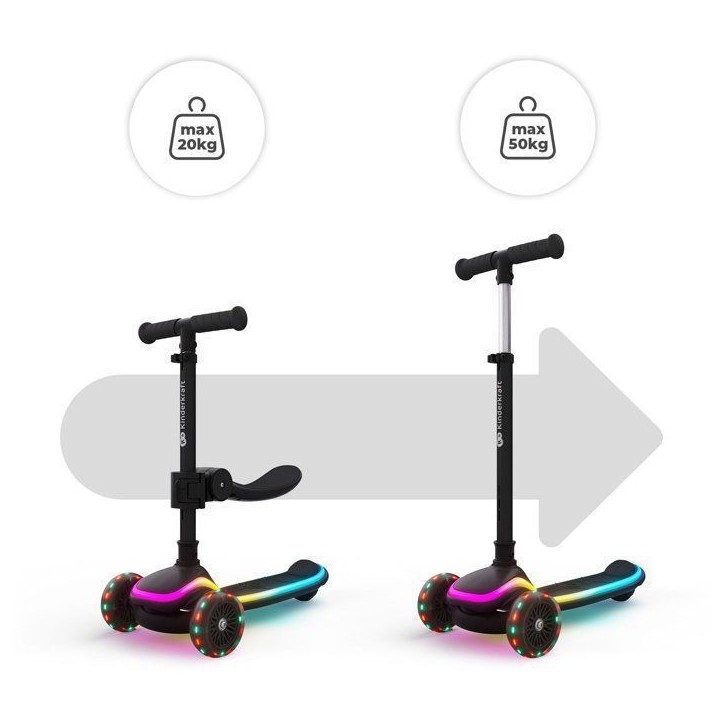 Trottinette 2 en 1 (siege) - KINDERKRAFT - RAKET UP - Siege réglable amovible - Roues LED RGB - Pliable