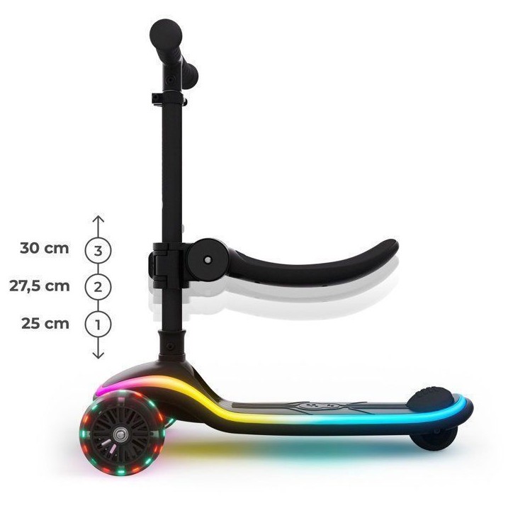 Trottinette 2 en 1 (siege) - KINDERKRAFT - RAKET UP - Siege réglable amovible - Roues LED RGB - Pliable