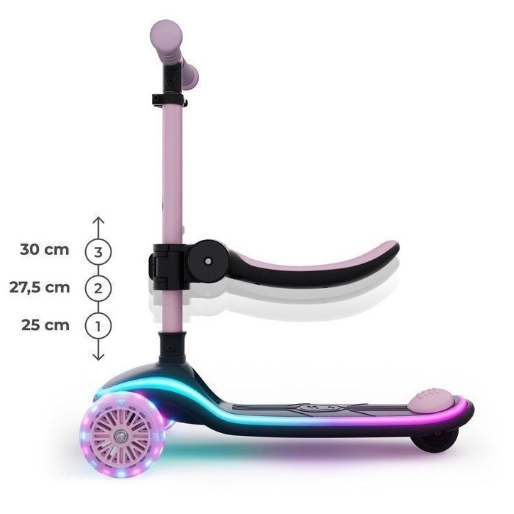 Trottinette Kinderkraft RAKET UP 2 en 1 pliable avec siege réglable roues LED enfant évolutive Rose