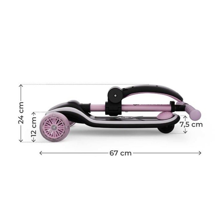 Trottinette Kinderkraft RAKET UP 2 en 1 pliable avec siege réglable roues LED enfant évolutive Rose
