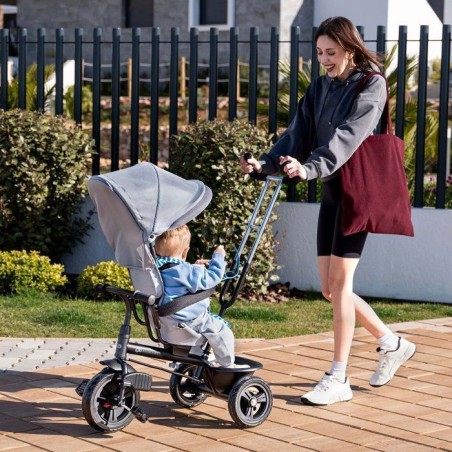 Tricycle Kinderkraft FREEWAY 2 5 en 1 Évolutif Siege Rotatif 360° Poignée Parent Roue Libre Harnais 3 Points Beige