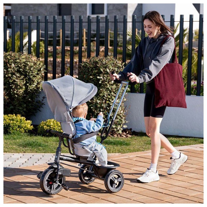 Tricycle Kinderkraft FREEWAY 2 5 en 1 Évolutif Siege Rotatif 360° Poignée Parent Roue Libre Harnais 3 Points Beige