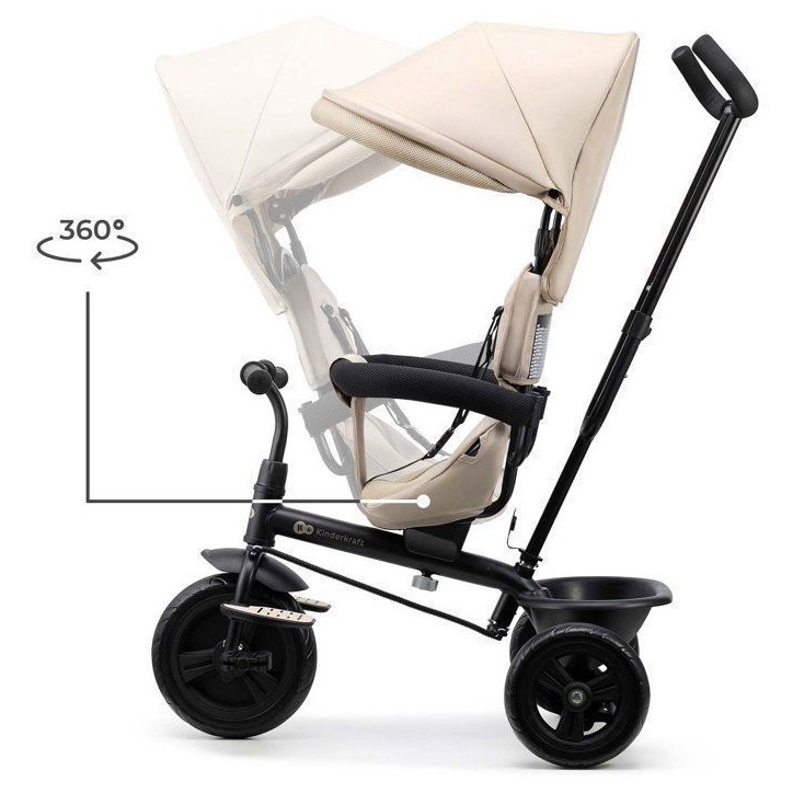 Tricycle Kinderkraft FREEWAY 2 5 en 1 Évolutif Siege Rotatif 360° Poignée Parent Roue Libre Harnais 3 Points Beige