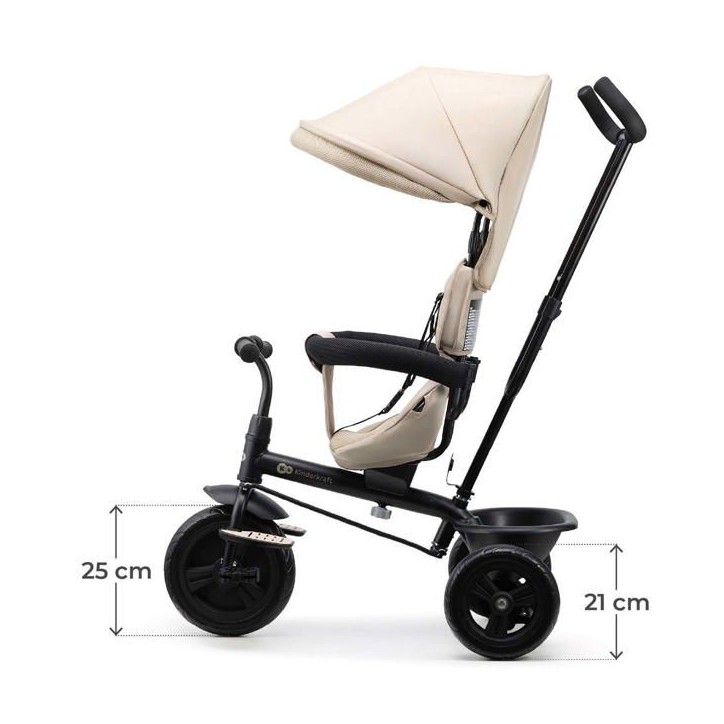 Tricycle Kinderkraft FREEWAY 2 5 en 1 Évolutif Siege Rotatif 360° Poignée Parent Roue Libre Harnais 3 Points Beige