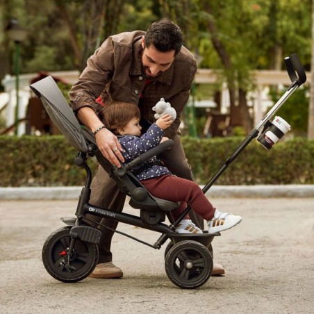 Tricycle Kinderkraft ASTON 2 PLUS évolutif 6 en 1 siege pivotant 360° semi-allongé avec guidon parental canopy Rose