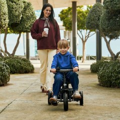 Tricycle Kinderkraft ASTON 2 PLUS évolutif 6 en 1 siege pivotant 360° semi-allongé avec guidon parental canopy Bleu marine
