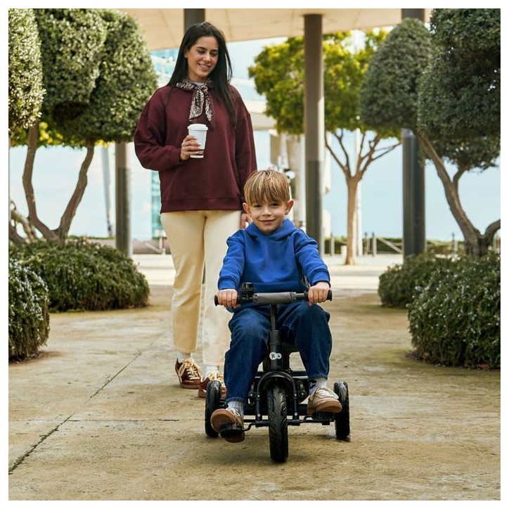 Tricycle Kinderkraft ASTON 2 PLUS évolutif 6 en 1 siege pivotant 360° semi-allongé avec guidon parental canopy Bleu marine