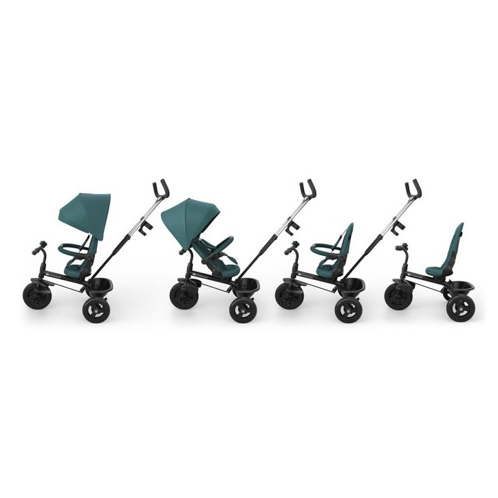 Tricycle Kinderkraft ASTON 2 PLUS évolutif 6 en 1 siege pivotant 360° semi-allongé avec guidon parental canopy Bleu marine