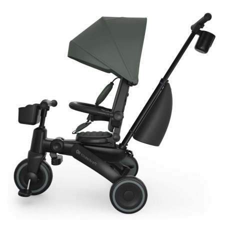 Tricycle Kinderkraft JAZZ 3 évolutif pliable 6 modes siege réversible inclinable canopy UPF50+ poignée parentale Vert