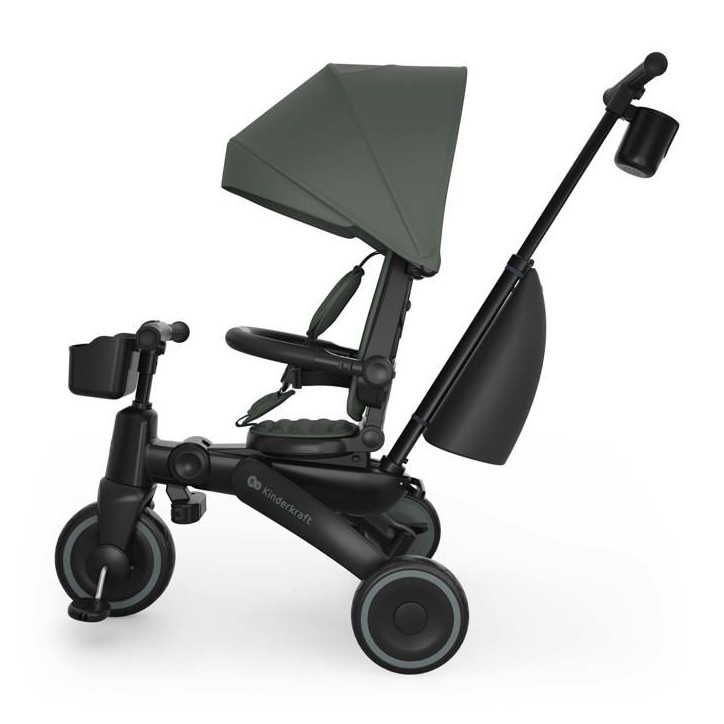 Tricycle Kinderkraft JAZZ 3 évolutif pliable 6 modes siege réversible inclinable canopy UPF50+ poignée parentale Vert