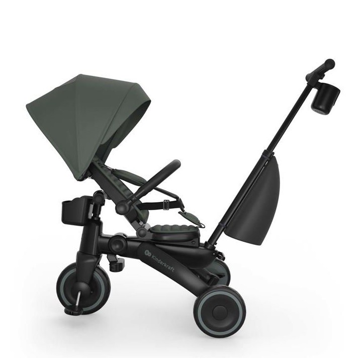 Tricycle Kinderkraft JAZZ 3 évolutif pliable 6 modes siege réversible inclinable canopy UPF50+ poignée parentale Vert