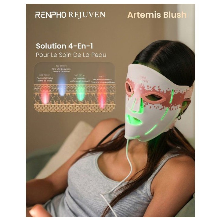 Masque de luminothérapie LED - RENPHO - Artemis Blush E100B-1 - 4 lumieres - 432 LED - Beige