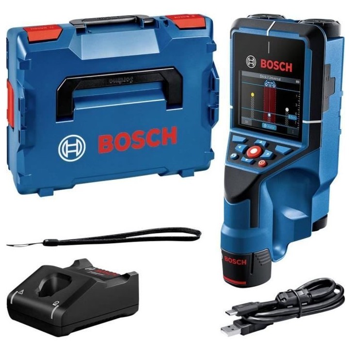 Détecteur mural Bosch Professional D-Tect 200 C avec 1 batterie 12V 2,0Ah, chargeur, câble USB-C, dragonne, en L-Boxx - 060108