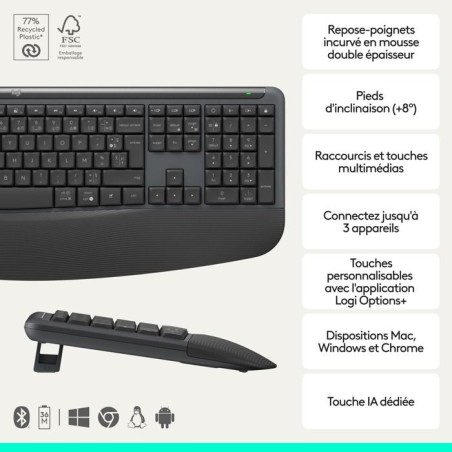 Ensemble Clavier Souris - Sans fil - Logitech - Signature Comfort Plus MK880 - Graphite