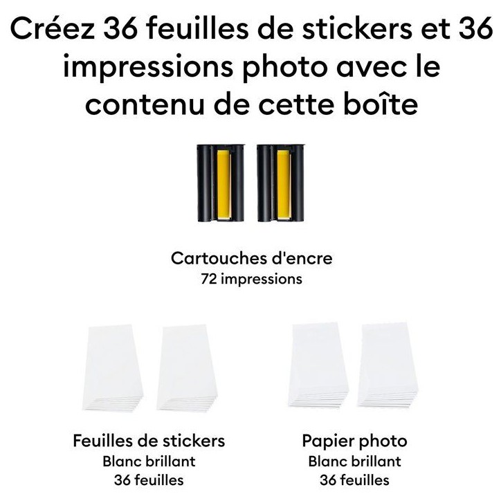 Pack stickers et papier photo - CRICUT - StickerPix Print + Cut - 72 feuilles - 2 cartouches d'encre