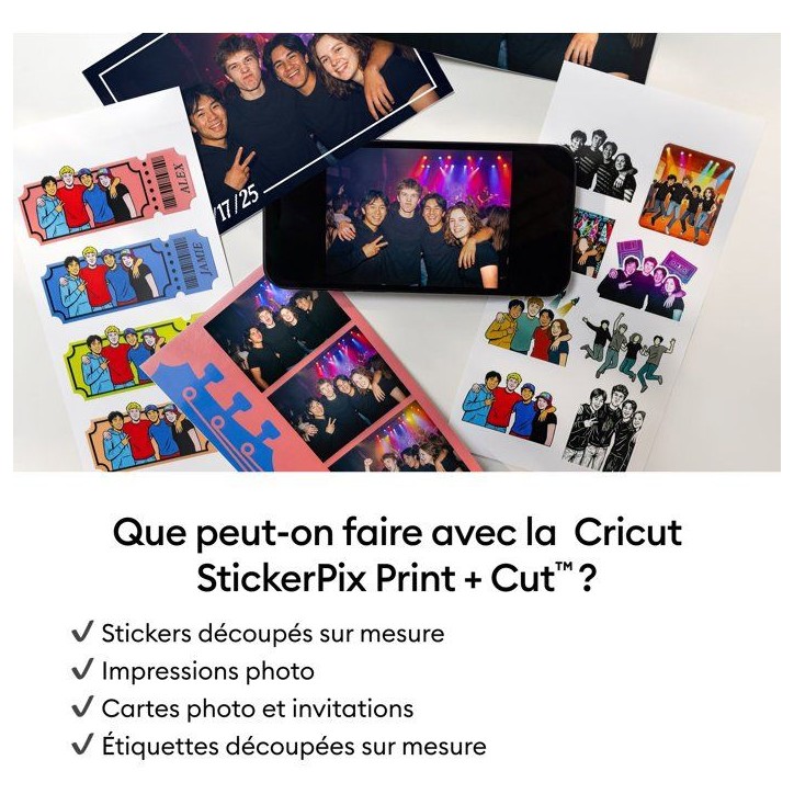 Imprimante et découpeuse stickers - CRICUT - StickerPix Print + Cut - Pack Essentiels - 36 feuilles - Cartouche incluse