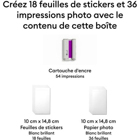 Pack stickers et papier photo - CRICUT - StickerPix Print - 54 feuilles - Cartouche d'encre incluse
