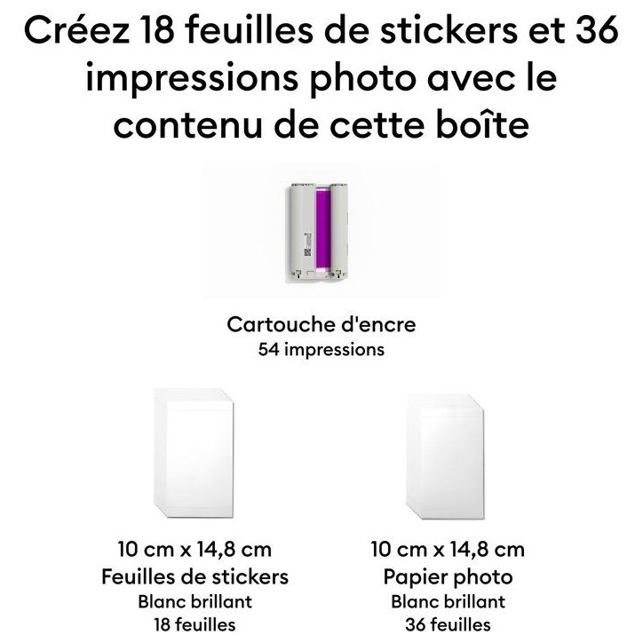 Pack stickers et papier photo - CRICUT - StickerPix Print - 54 feuilles - Cartouche d'encre incluse