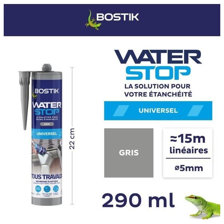 Membrane d'étanchéité - BOSTIK - Waterstop - Réparation fuites - Cartouche 290 ml - Gris