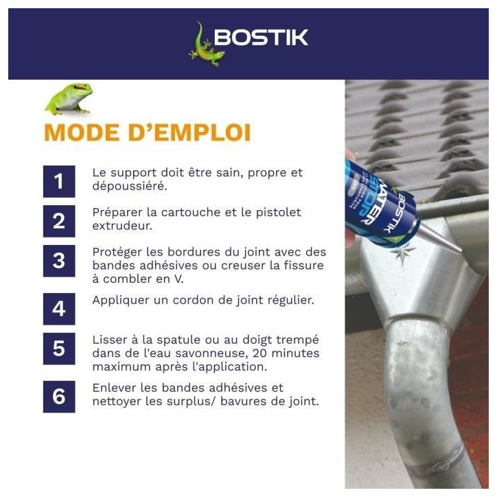 Membrane d'étanchéité - BOSTIK - Waterstop - Réparation fuites - Cartouche 290 ml - Gris