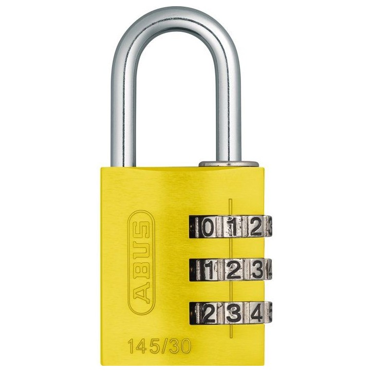 Cadenas a combinaison - ABUS - 145/30 - 3 chiffres - Aluminium jaune - Facile a utiliser
