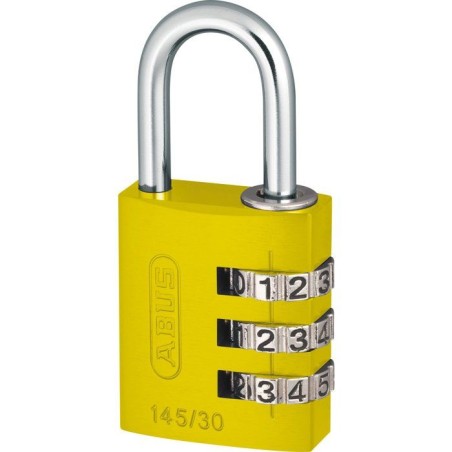 Cadenas a combinaison - ABUS - 145/30 - 3 chiffres - Aluminium jaune - Facile a utiliser