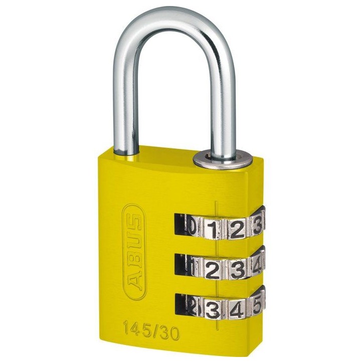 Cadenas a combinaison - ABUS - 145/30 - 3 chiffres - Aluminium jaune - Facile a utiliser