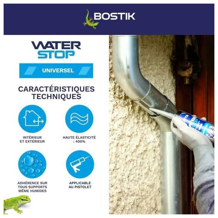Membrane d'étanchéité - BOSTIK - Waterstop - Réparation fuites - Cartouche 290 ml - Gris
