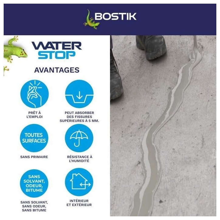 Membrane d'étanchéité - BOSTIK - Waterstop - Réparation fuites - Seau 14 kg - Gris