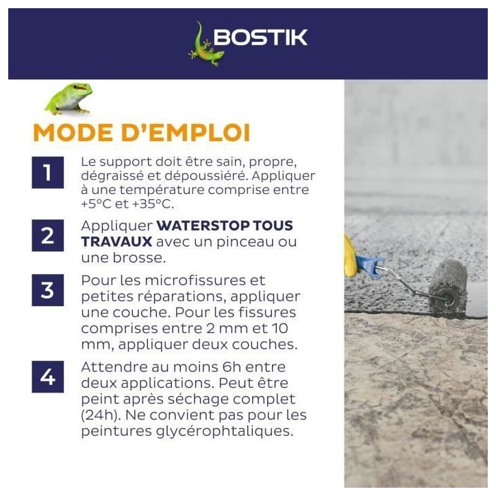 Membrane d'étanchéité - BOSTIK - Waterstop - Réparation fuites - Seau 14 kg - Gris