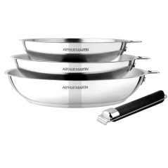 Set de 3 poeles - ARTHUR MARTIN - 20-24-28 cm – Acier Inoxydable - T