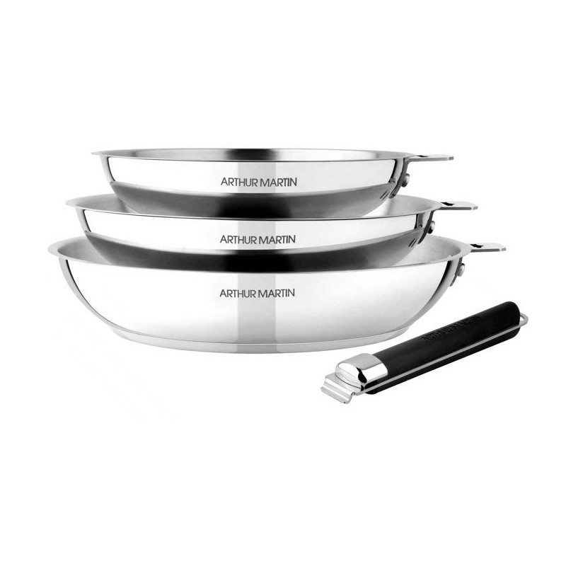 Set de 3 poeles - ARTHUR MARTIN - 20-24-28 cm – Acier Inoxydable - T