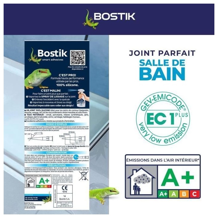 Mastic salle de bain - BOSTIK - Joint Parfait - Étanchéité silicone - Anti moisissures - Blanc - 280 ml