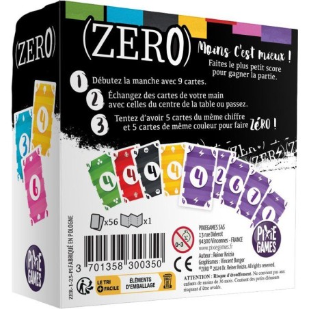 Jeu de cartes - PIXIEGAMES - Zero - Observation et stratégie - Combinaisons - Des 8 ans