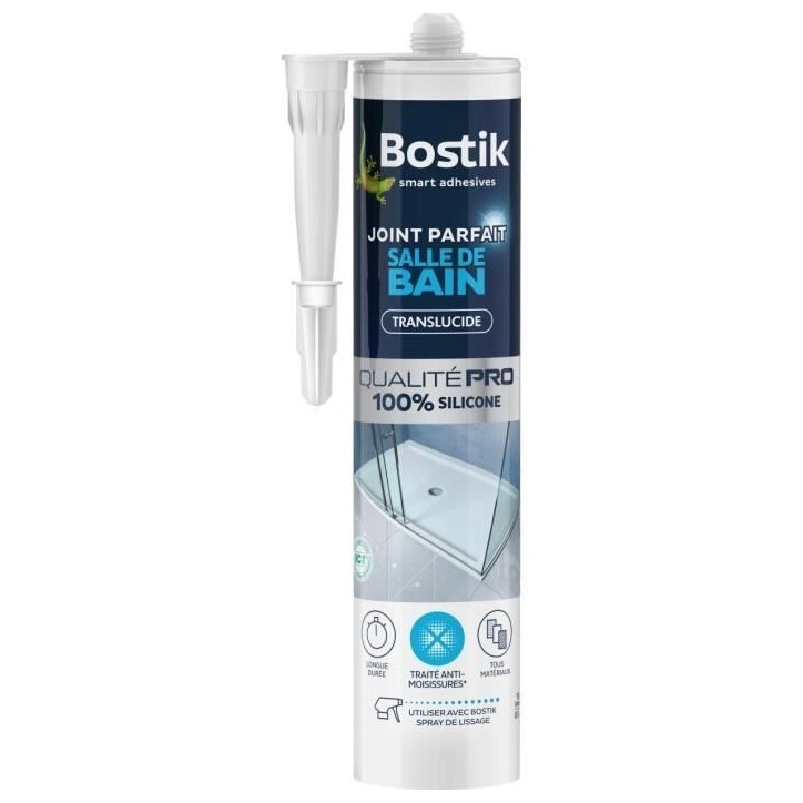 Mastic salle de bain - BOSTIK - Joint Parfait - Étanchéité silicone - Anti moisissures - Transparent - 280 ml Mastic salle de bain - BOSTIK - Joint Parfait - Étanchéité silicone - Anti moisissures - Transparent - 280 ml