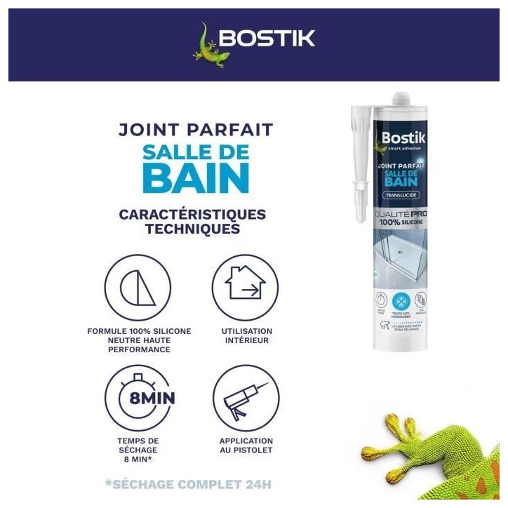 Mastic salle de bain - BOSTIK - Joint Parfait - Étanchéité silicone - Anti moisissures - Transparent - 280 ml Mastic salle de bain - BOSTIK - Joint Parfait - Étanchéité silicone - Anti moisissures - Transparent - 280 ml