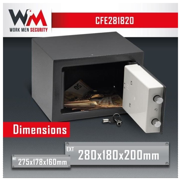 Coffre fort électronique - Work Men Security - CFE281820 - Dimensions extérieur 28 x 20 x 18 cm Coffre fort électronique - Work Men Security - CFE281820 - Dimensions extérieur 28 x 20 x 18 cm