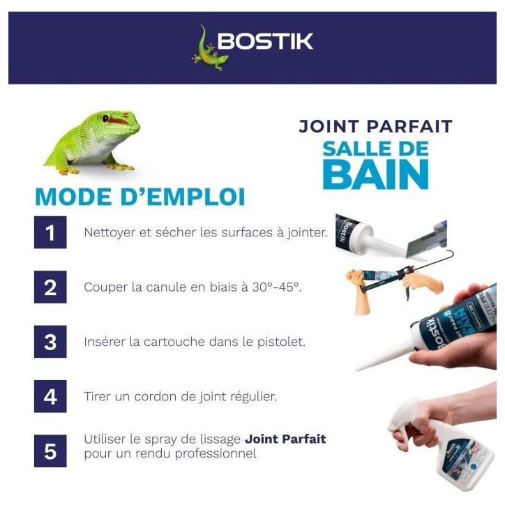 Mastic salle de bain - BOSTIK - Joint Parfait - Étanchéité silicone - Anti moisissures - Transparent - 280 ml Mastic salle de bain - BOSTIK - Joint Parfait - Étanchéité silicone - Anti moisissures - Transparent - 280 ml