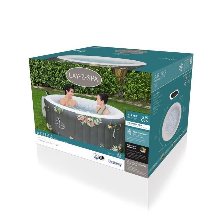 Spa gonflable BESTWAY - Lay-Z-Spa Aruba - 170 x 66 cm - 2 a 3 places - Rond (Inclus : couverture, cartouche et diffuseur)
