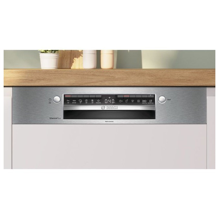 Lave-vaisselle semi-encastrable BOSCH SMI4HCS07E SER4 - 14 couverts - Induction - L60cm - 42 dB - Classe C - Inox Lave-vaisselle semi-encastrable BOSCH SMI4HCS07E SER4 - 14 couverts - Induction - L60cm - 42 dB - Classe C - Inox